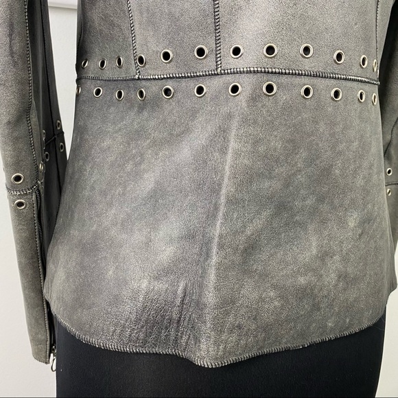 * Estrella G Made in Spain Edgy Leather Jacket Size 42  Grommets - Picture 10 of 16